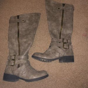Taupe wide calf knee high boot